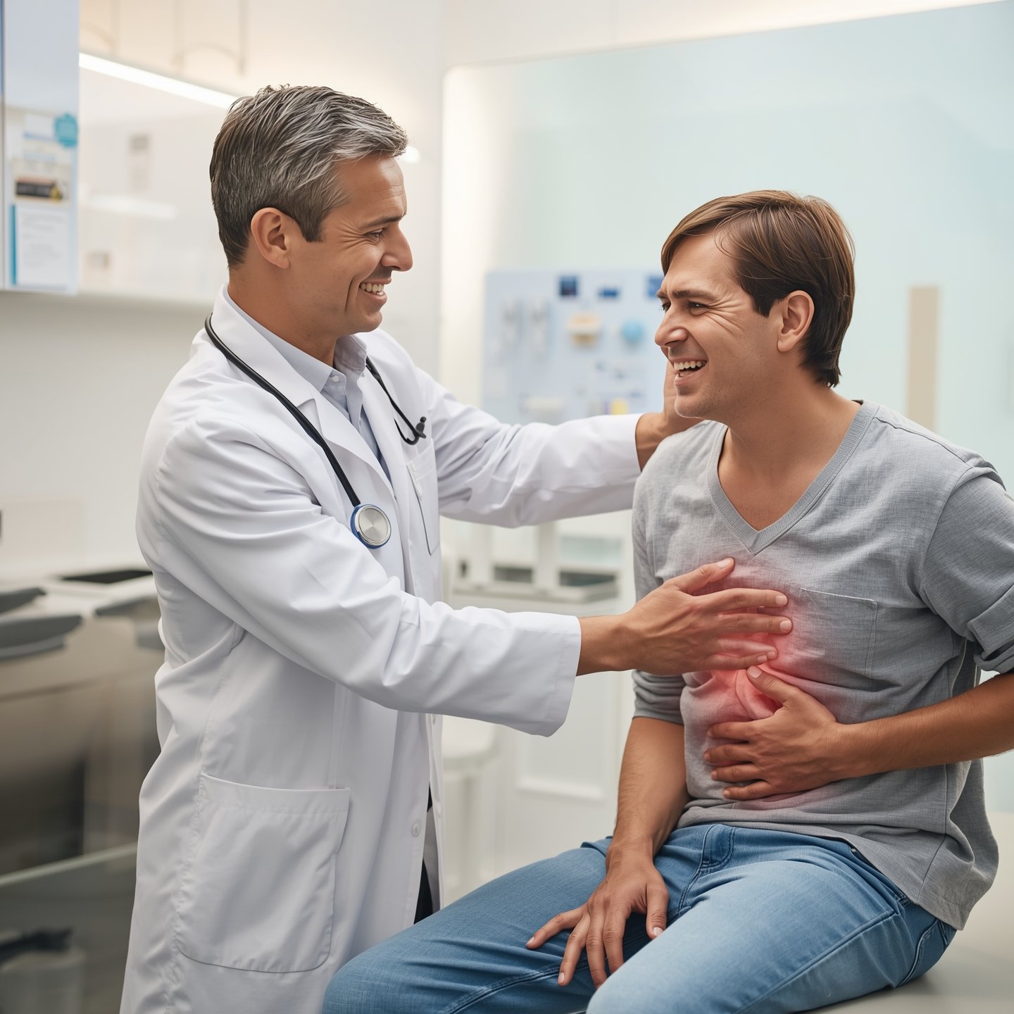 Lucid_Origin_A_friendly_medical_clinic_scene_doctor_examining__0