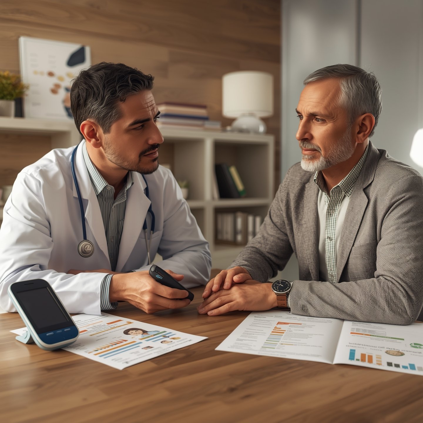 Lucid_Origin_Realistic_consultation_doctor_reviewing_blood_sug_1